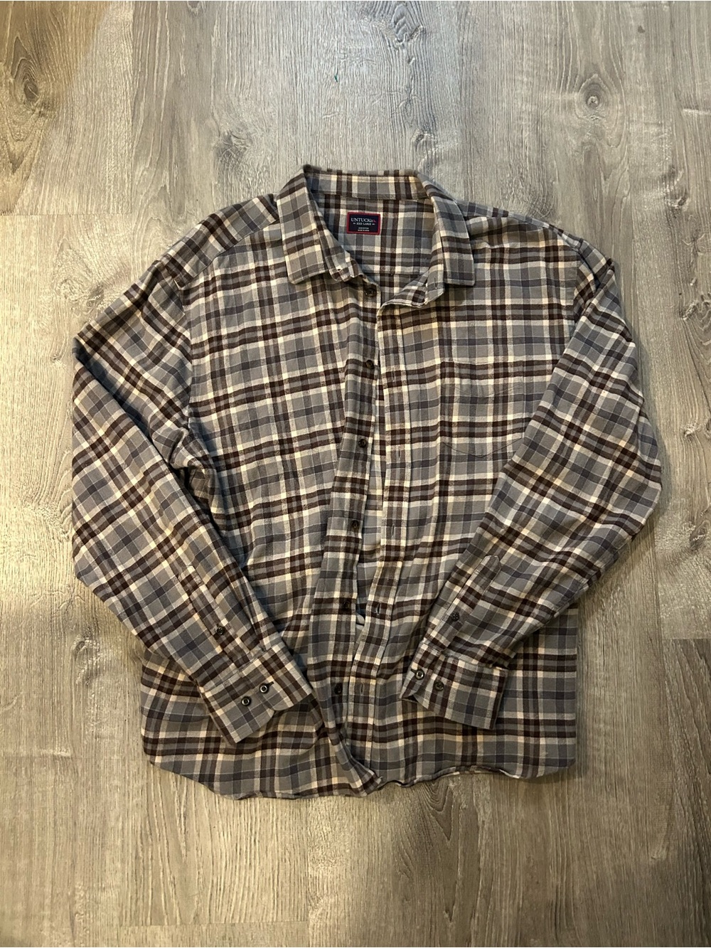 UNTUCKit Men's Brown and Gray Plaid Flannel Shirt 3XL